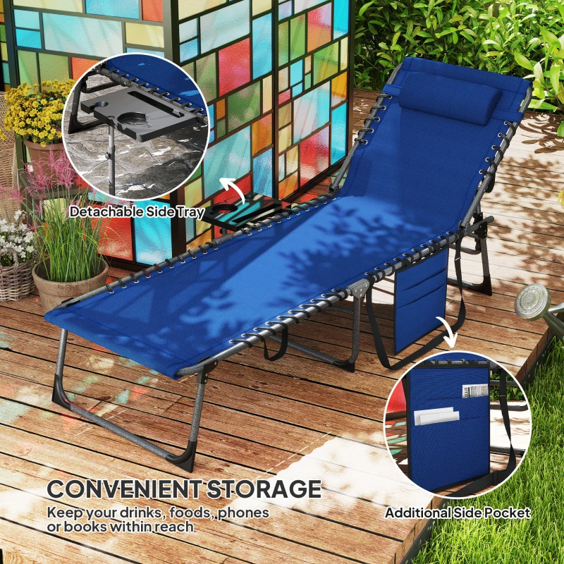 Best Five-Position Reclining Sun Lounger - Dark Blue - Image 6
