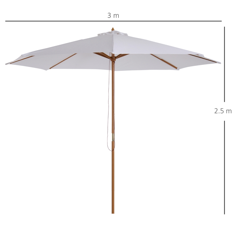 Best 3(m) Garden Parasol, Pulley Operated Patio Umbrella, Wooden Table Market Umbrella with Rope Pulley Mechanism and 8 Ribs, Cream White - Image 3