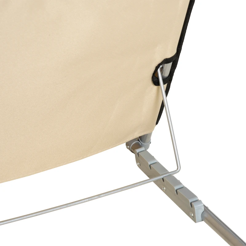 Best Set of 2 Foldable Garden Beach Chair Mat Lightweight Outdoor Sun Lounger Seats Adjustable Back Metal Frame PE Fabric Head Pillow w/ Carry Bag, Beige - Image 8