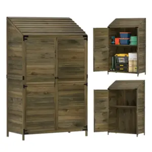 Best 59 x 103.5 cm Two-Tier Wooden Garden Shed - Green