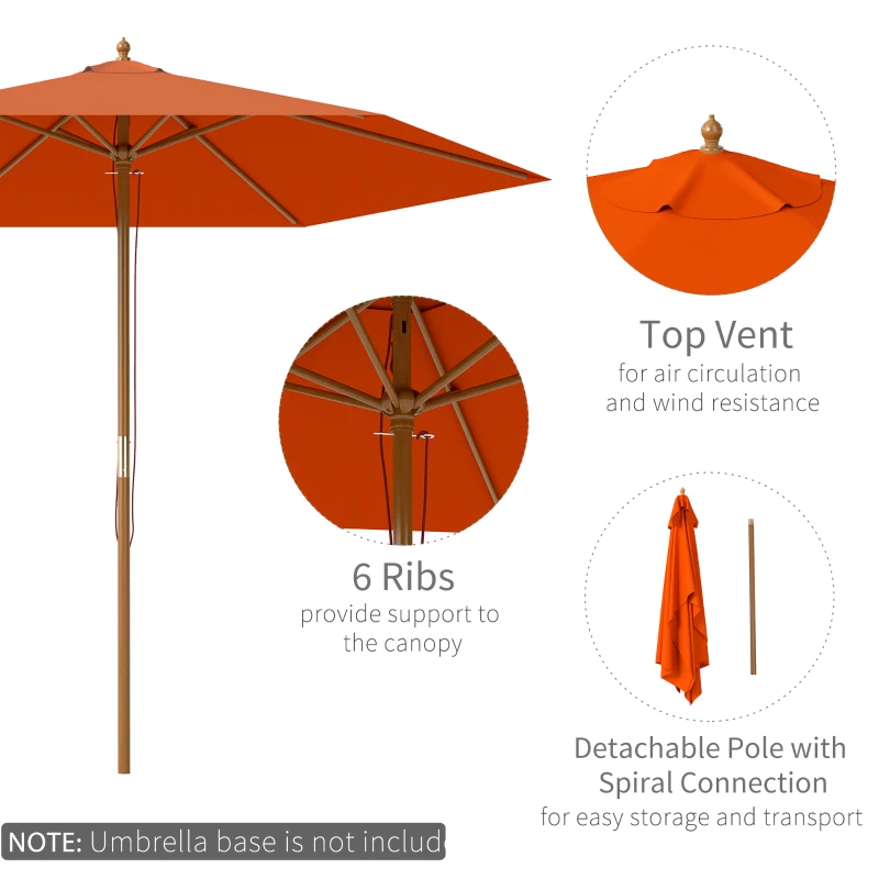 Best 2.5m Wood Garden Parasol Sun Shade Patio Outdoor Wooden Umbrella Canopy, Table Market Umbrella with Vent, 38mm Pole, Rope Pulley Mechanism, Orange - Image 4