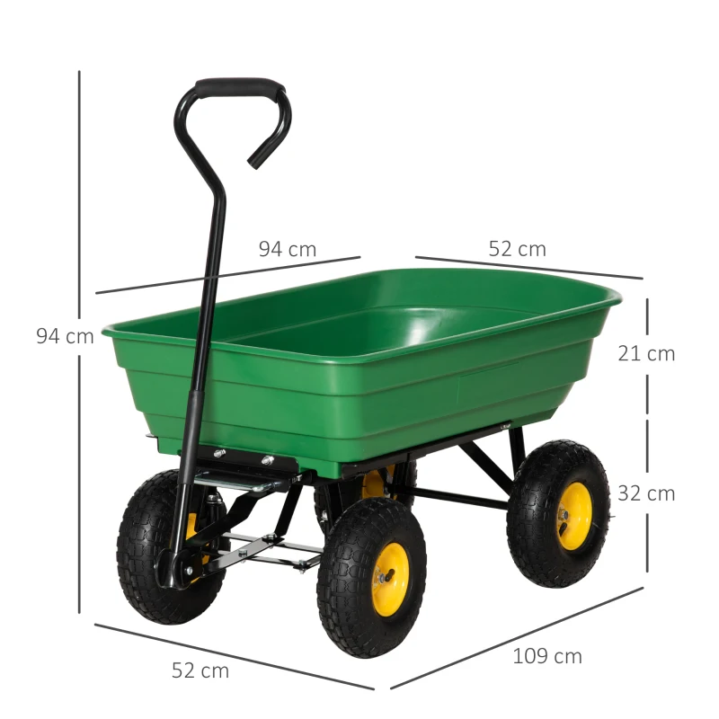 Best 75 Litre Large Garden Cart, Tipping Wheelbarrows Heavy Duty Garden Dump Trolley 200kg Capacity for Festivals, Tools, Plants, Logs - Green - Image 3