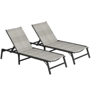 Best Foldable Outdoor PE Rattan Sun Lounger Set of 2, Patio Wicker Recliners Lounge Chair w/ 5-Level Adjustable Backrest, for Poolside, Garden, Mixed Grey
