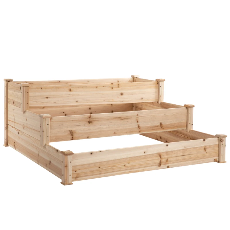 Best 470L Raised Garden Bed, 3-Tier Planter Kit, Elevated Wooden Planters for Garden, Yard & Patio, 124 x 124 x 56 cm