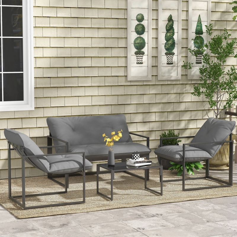 Best Four-Piece Relaxed Back Garden Dining Set - Black/Grey - Image 10