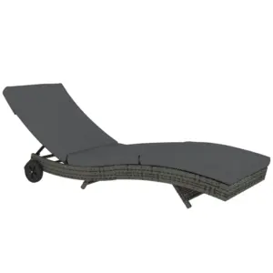 Best Patio Wicker Chaise Lounge Chair, Outdoor PE Rattan Sun Lounger with Adjustable Backrest and 2 Wheels, Dark Grey