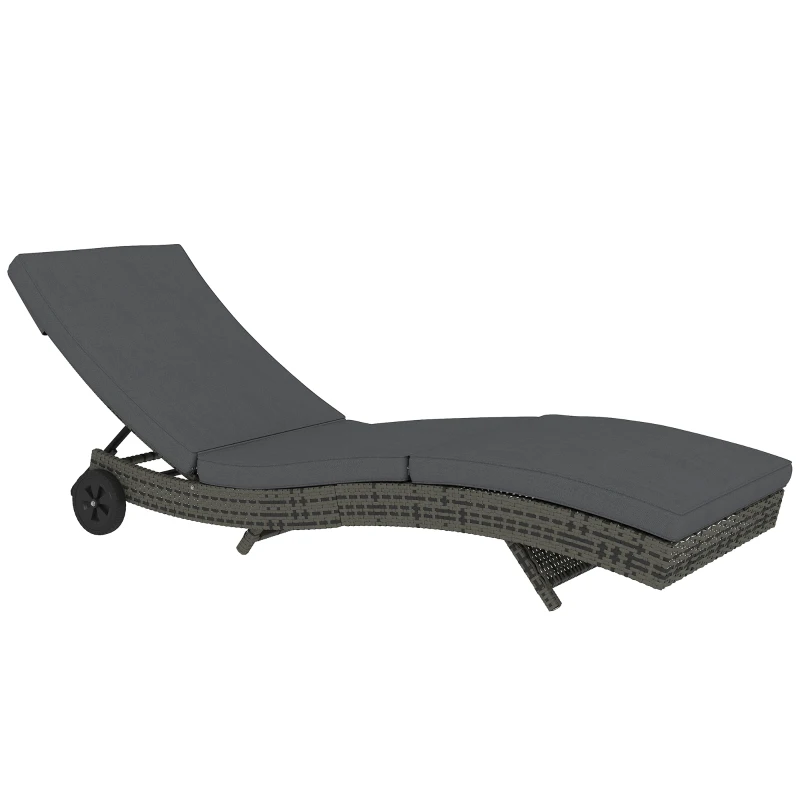 Best Patio Wicker Chaise Lounge Chair, Outdoor PE Rattan Sun Lounger with Adjustable Backrest and 2 Wheels, Dark Grey