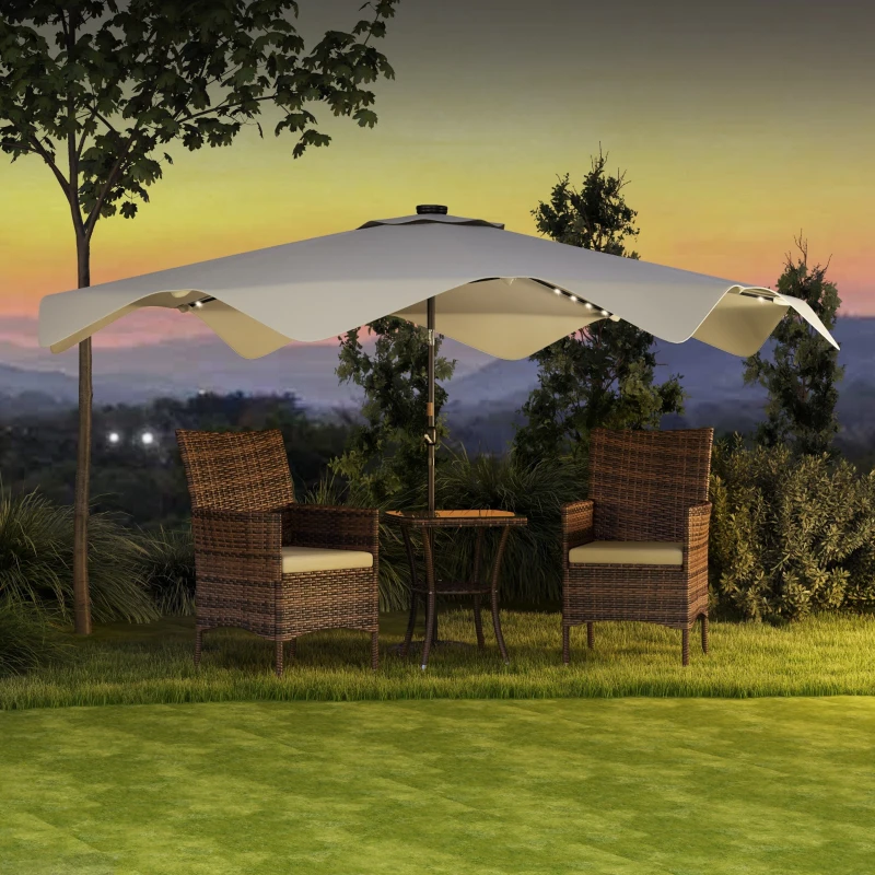 Best Solar Patio Umbrella with LED and Tilt, Outdoor Market Table Umbrella Parasol with Crank, 3 x 3 (m), Cream White - Image 2