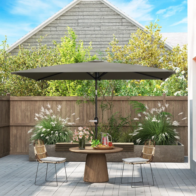 Best 3x2m Patio Parasol Garden Umbrellas Canopy with Aluminium Tilt Crank Rectangular Sun Shade Steel, Light Grey - Image 2