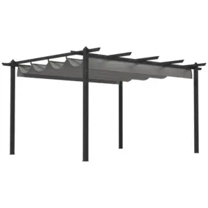 Best 4 x 3(m) Aluminium Pergola with Retractable Roof, Garden Gazebo Canopy Shelter for Outdoor, Patio, Grey