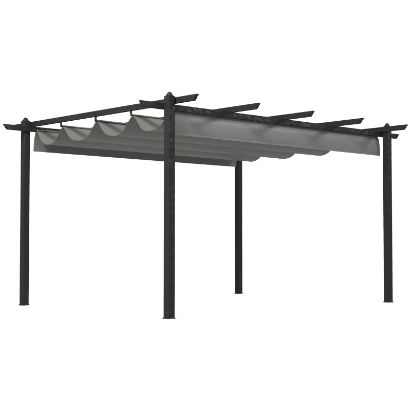 Best 4 x 3(m) Aluminium Pergola with Retractable Roof, Garden Gazebo Canopy Shelter for Outdoor, Patio, Grey