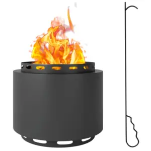 Best Smokeless Fire Pit, 48.5cm Portable Wood Burning Firepit with Poker for Garden Camping Bonfire Party, Metal, Dark Grey