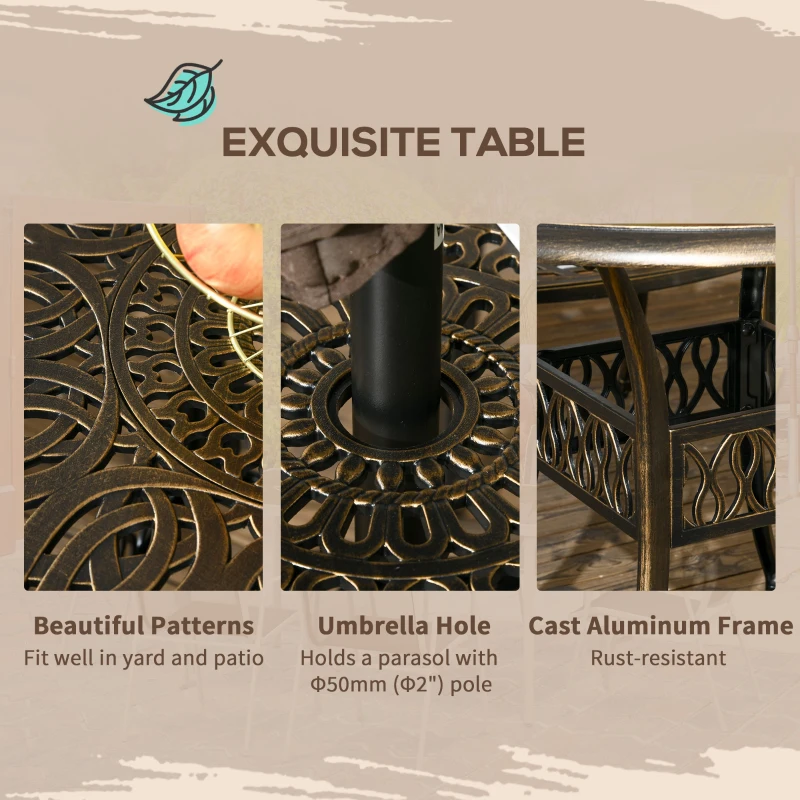 Best 5-Piece Outdoor Furniture Dining Set, Cast Aluminum Conversation Set Includes 4 Chairs and Φ90cm Round Table with Φ50mm Umbrella Hole for Patio Garden Deck, Flower Design - Image 5