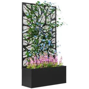 Best Outdoor Metal Planter, with Back Trellis - Black