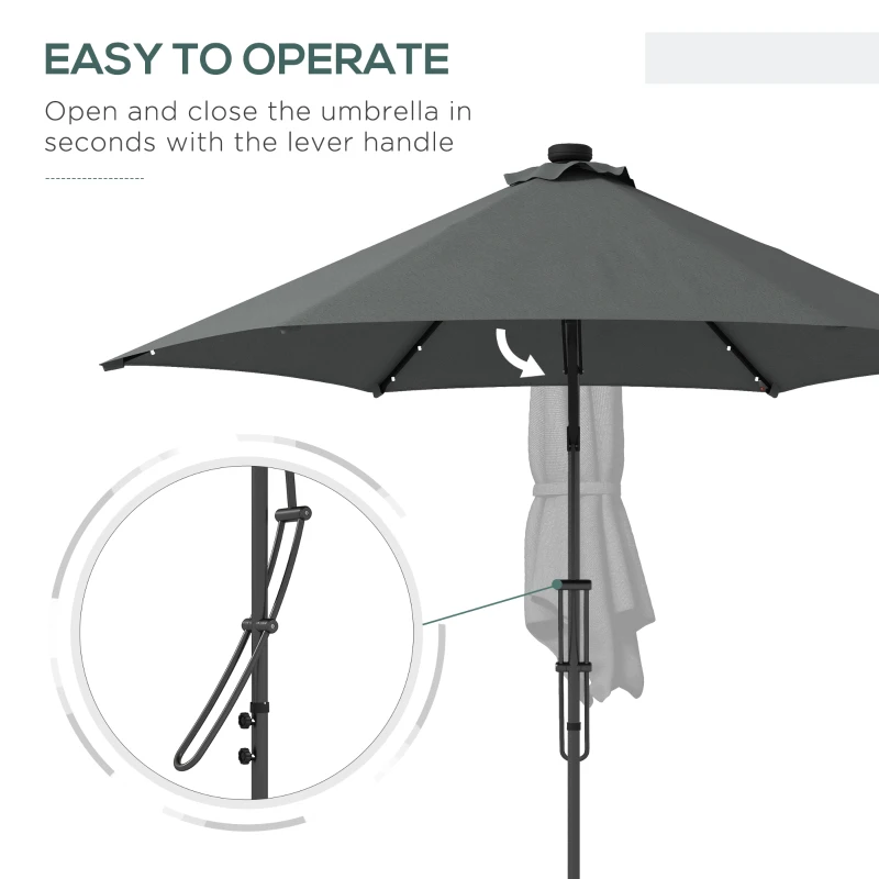 Best 3m LED Parasol Umbrella, with Base and Cover - Grey - Image 4