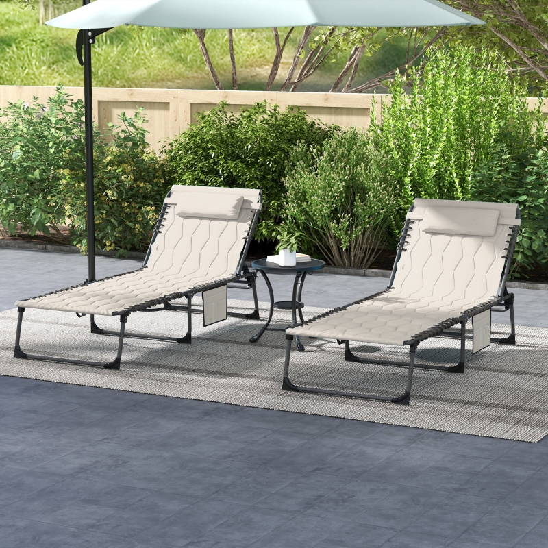 Best Set of Two Sun Loungers, with Five-Position Reclining Backs - Khaki - Image 10