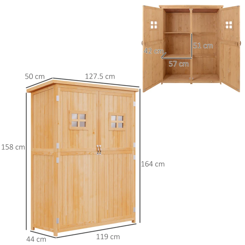 Best Wooden Garden Shed with Two Windows, Tool Storage Cabinet, Outdoor Double Door Organizer 127.5L x 50W x 164H cm, Natural - Image 3