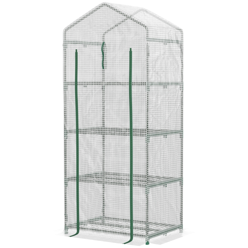 Best 4 Tier Mini Greenhouse, Portable Compact Green House with Steel Frame, PE Cover, Roll-up Door, 70 x 50 x 160 cm, White - Image 11