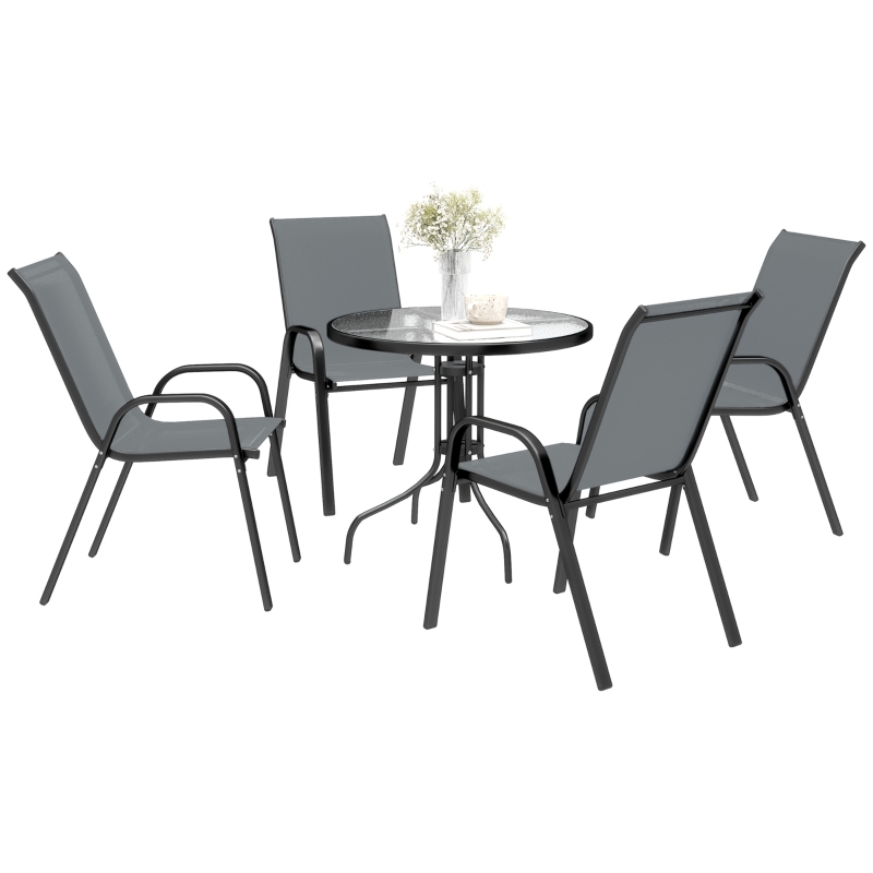 Best Five-Piece Steel Patio Set, with Glass-Top Table - Dark Grey - Image 11