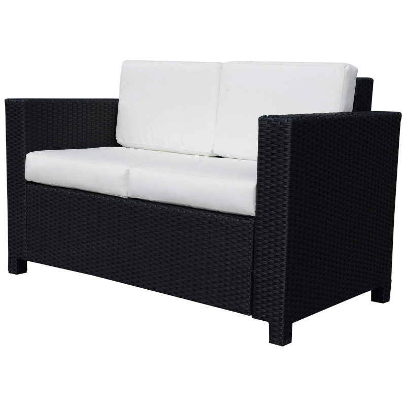 Best 2 Seater Rattan Sofa with Soft Padded Cushion, All-Weather PE Wicker Weave Garden Loveseat with Armrests, Black - Image 11