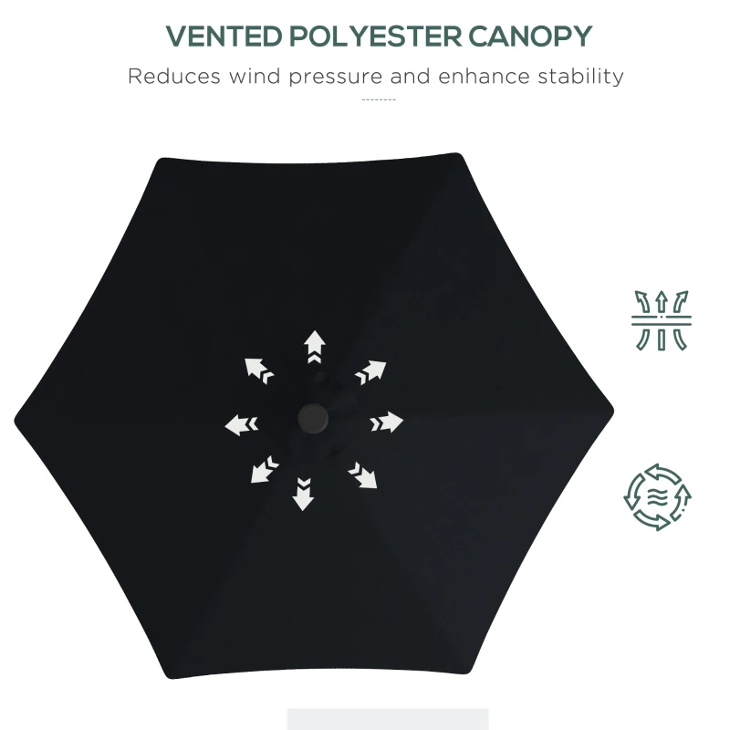Best 3(m) Garden Parasol Cantilever Umbrella with Solar LED, Cross Base and Waterproof Cover, Black - Image 6