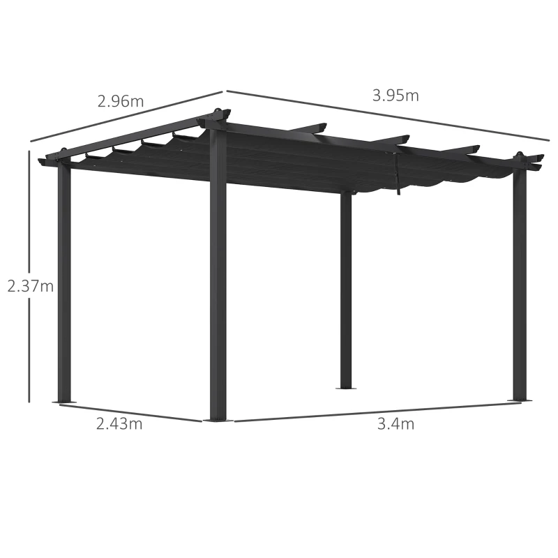 Best 3 x 4m Aluminium Pergola, with Retractable Roof - Dark Grey - Image 3