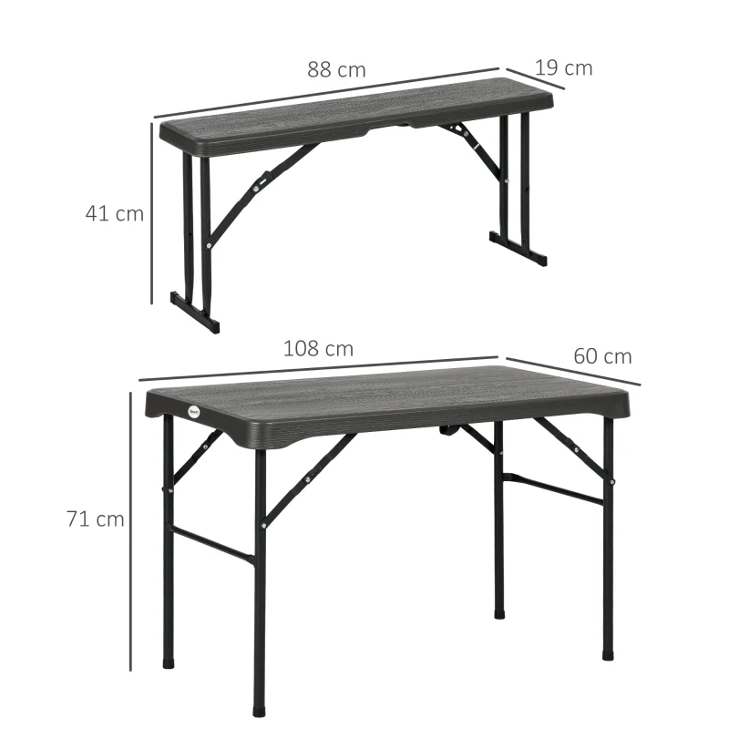 Best Folding Picnic Table with 2 Benches, 3-Piece Portable Garden Furniture Set for 4, Dining Table Set with Plastic Top, Steel Frame, Dark Grey - Image 3