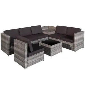 Best 6-Seater Rattan Sofa Furniture Set W/ Cushions, Steel Frame-Grey
