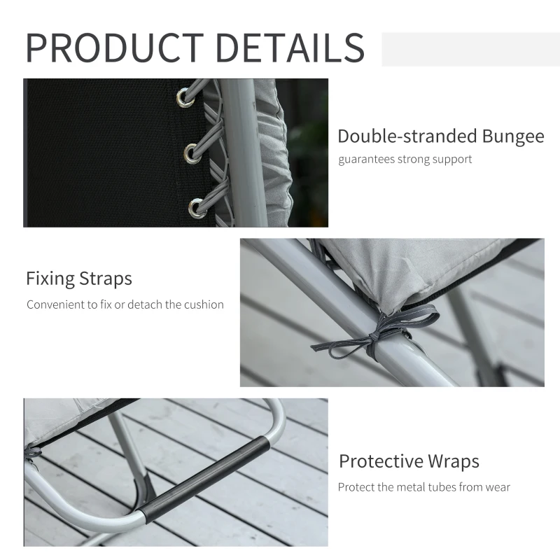 Best 2pc Reclining Zero Gravity Sun Loungers ,Folding Chaise Lounge Chair with Cushions, Light Grey - Image 7