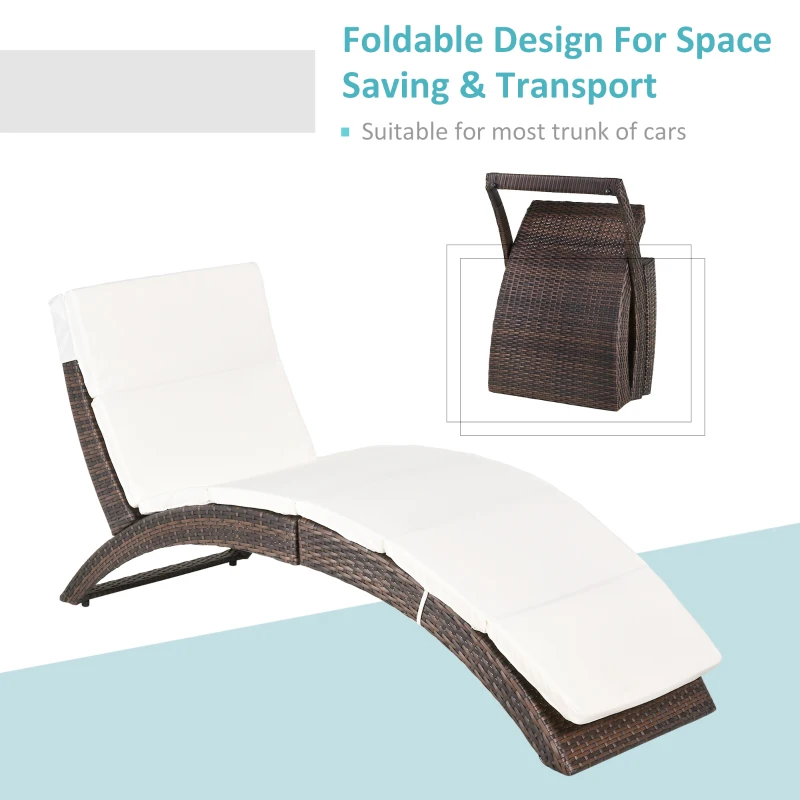 Best Outdoor Foldable PE Rattan Sun Lounger with Soft Padded Cushion, Ergonomic Curved Design Sun Bed for Garden, Balcony, Garden, Brown - Image 6