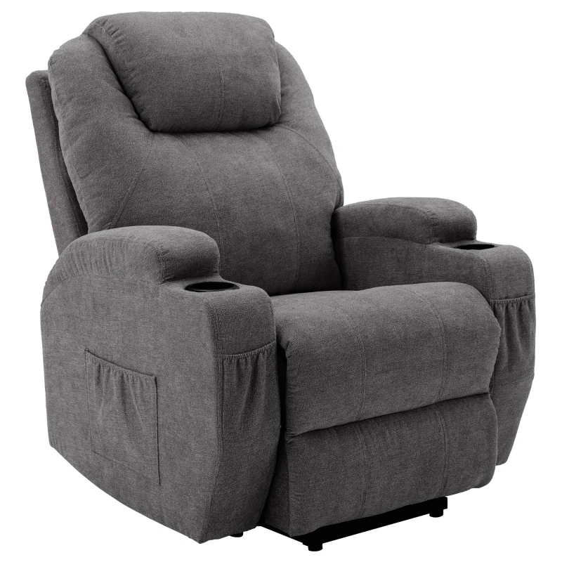Power Lift Electric Recliner Chair with Massage, Heating, Cup Holders and Side Pockets, Recliner Armchair for Elderly, 81x73x105 cm, Grey - Image 2