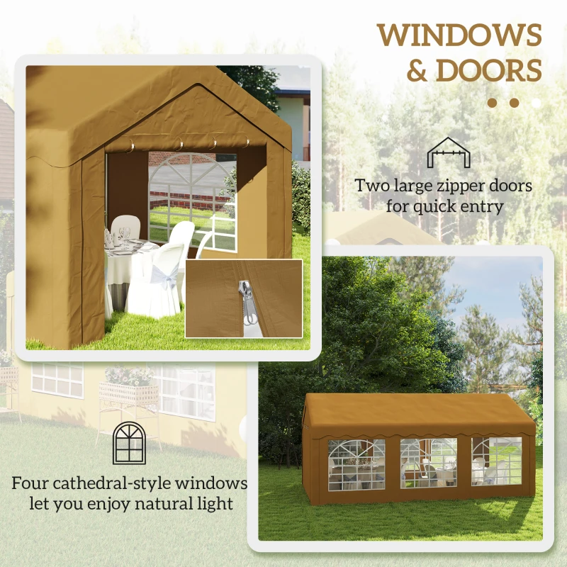 Best 6m x 4m Marquee Party Tent Wedding Canopy, Pop Up Gazebo with Sidewalls, Doors, Windows, Galvanised Garden Gazebo for Parties Events, Yellow - Image 5