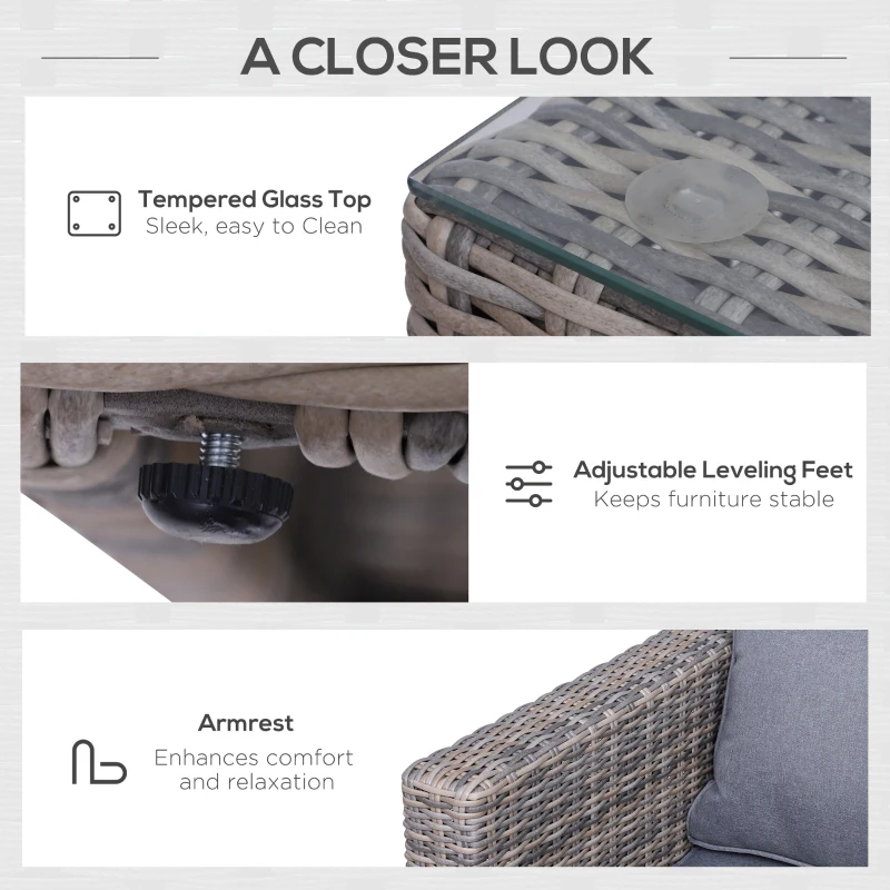 Best 5 Piece Rattan Garden Furniture Set w/ 10cm Thick Cushions, Aluminium Frame Wicker Outdoor Balcony Sofa Set with Corner Armchairs, Ottomans, and Glass Top Table, Mixed Brown - Image 6