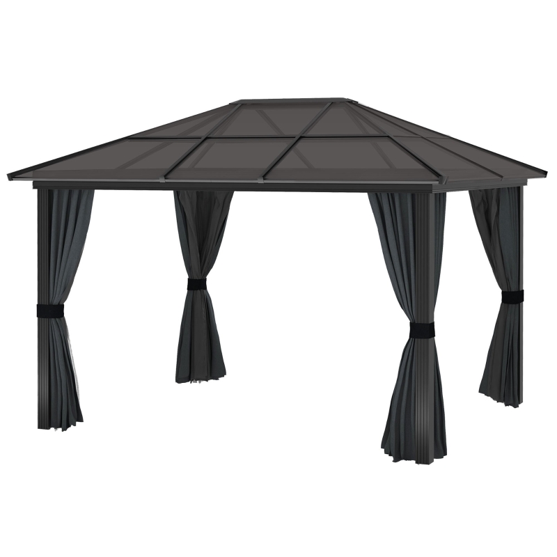 Best 3 x 3.6m Hardtop Gazebo Canopy with Polycarbonate Roof, Aluminium Frame, Permanent Pavilion Garden Gazebo with Netting and Curtains for Patio, Deck, Dark Grey - Image 11