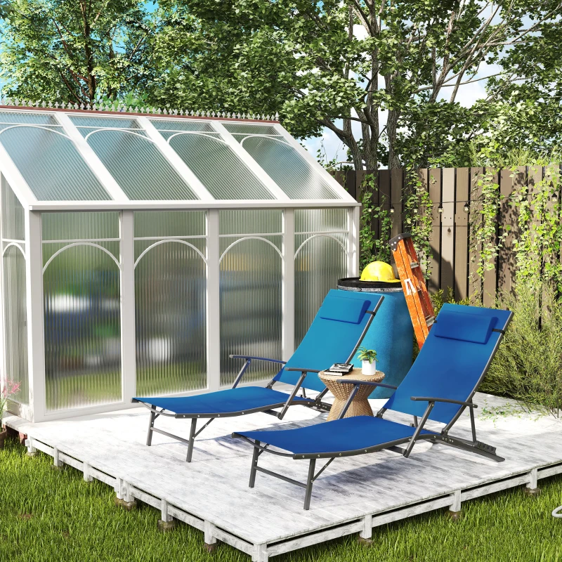 Best Set of Two Adjustable Back Sun Loungers - Blue - Image 8