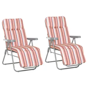 Best Reclining Garden Chair Set of 2, 5-Level Adjustable Zero Gravity Chairs with Cushions, Folding Sun Lounger Garden Recliner Chairs with Armrests for Outdoor, Patio, Orange Stripe