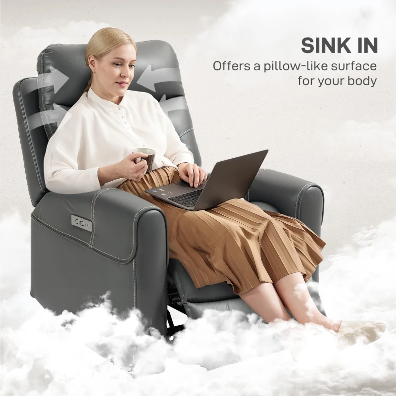 Best Power Lift Recliner Chair for Elderly, Overstuffed Faux Leather Riser and Reclining Chair with USB A+C Ports, Remote Control, Recliner Armchair for Living Room, Charcoal Grey - Image 7