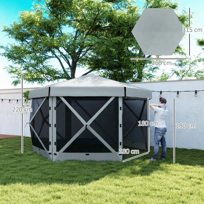 Best 3 x 3(m) Hexagon Pop Up Gazebo with 5 Sides and Carry Bag, Waterproof, UV Resistant Party Tent Instant Event Shelter with Netting for Garden, Patio, Light Grey - Image 3