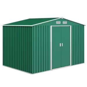 Best 9 x 6ft Metal Garden Shed, Outdoor Storage Tool House with Ventilation Slots, Foundation Kit and Lockable Double Doors, Green