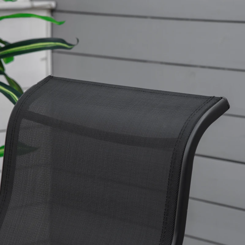 Best 3 Pieces Garden Gliding Chair Set, Metal Frame 2 Single Armchair Swing Seater and 1 Glass Top Coffee Table w/ Breath Mesh Fabric Seat, Black - Image 8