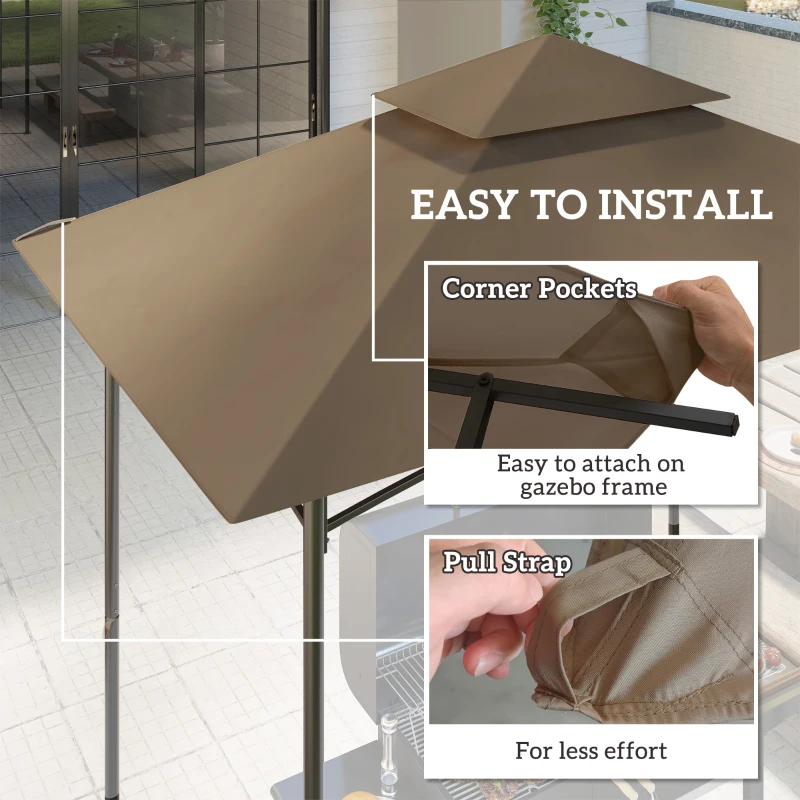 Best Grill Gazebo Replacement Canopy Roof for 1.5 x 2.4m Frame, UPF50+ Protection, Double Tiered 5' x 8' Outdoor BBQ Gazebo Cover Replacement, TOP COVER ONLY, Khaki - Image 5