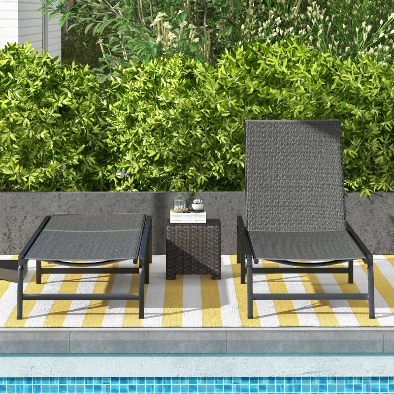 Best Foldable Outdoor PE Rattan Sun Lounger Set of 2, Patio Wicker Recliners Lounge Chair w/ 5-Level Adjustable Backrest, for Poolside, Garden, Grey - Image 7