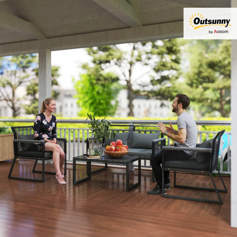 Best 4 Pieces Rattan Garden Furniture Set - Charcoal Grey - Image 2