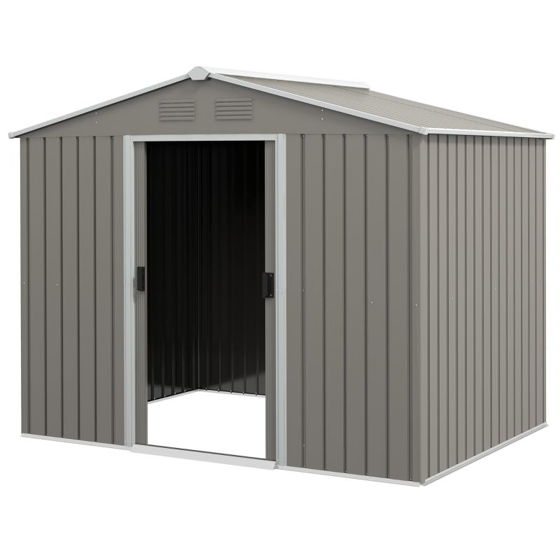 Best 7.7 x 5.7ft Outdoor Garden Storage Shed, Metal Tool House with Ventilation and Sliding Doors, Light Grey - Image 11