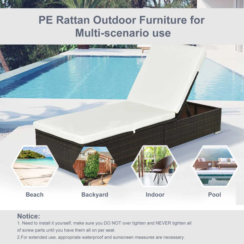 Best PE Rattan Sun Lounger, Five-level Adjustable Recliner Bed Chair with Soft Padded Cushion for Patio, Garden, Mixed Brown - Image 7