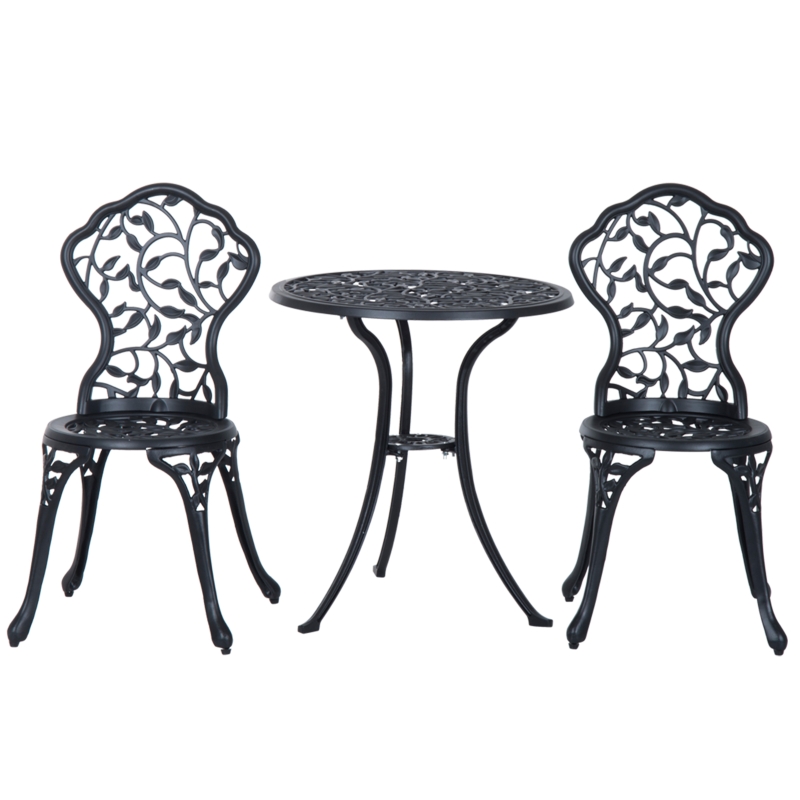 Best 3 Pcs Aluminium Bistro Set Garden Furniture Dining Table Chairs Antique Outdoor Seat Patio Seater Black - Image 11