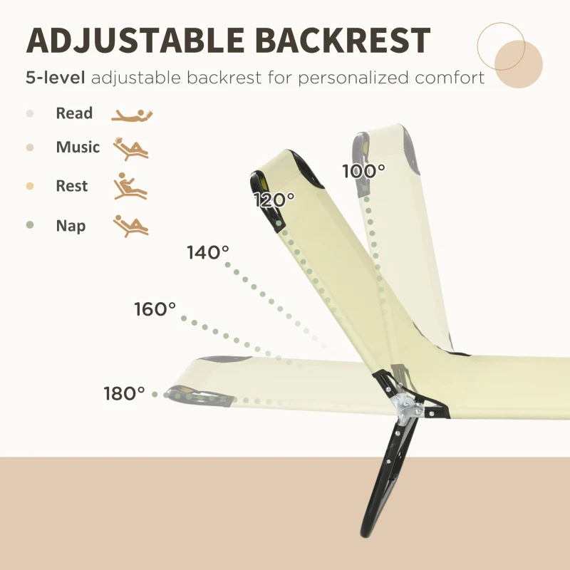 Best Set of Two Metal Frame Folding Sun Loungers - Beige - Image 4