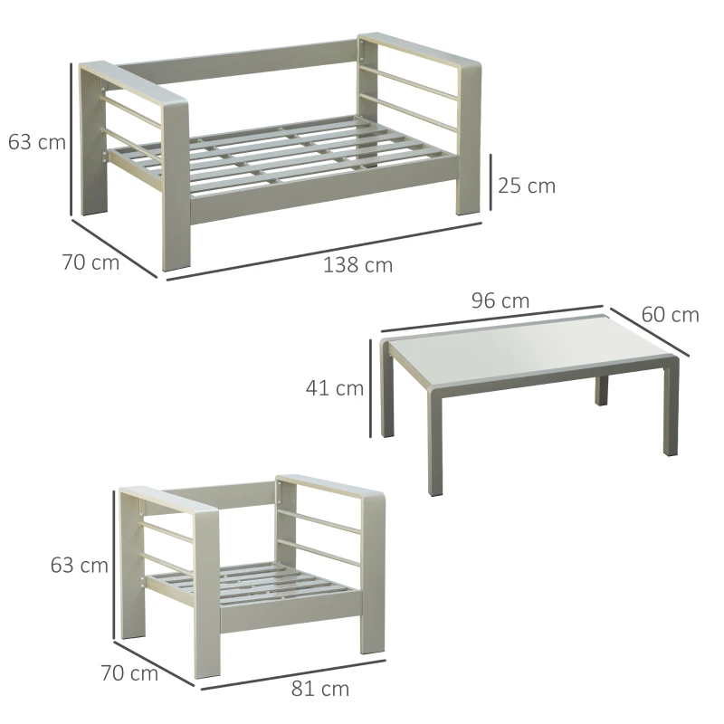 Best 4 Pieces Outdoor Garden Furniture Set, Aluminium Frame Backyard Furniture w/ Thick Padded Cushioned Loveseat, 2 Chairs, and Glass Top Table, Champagne Gold - Image 3