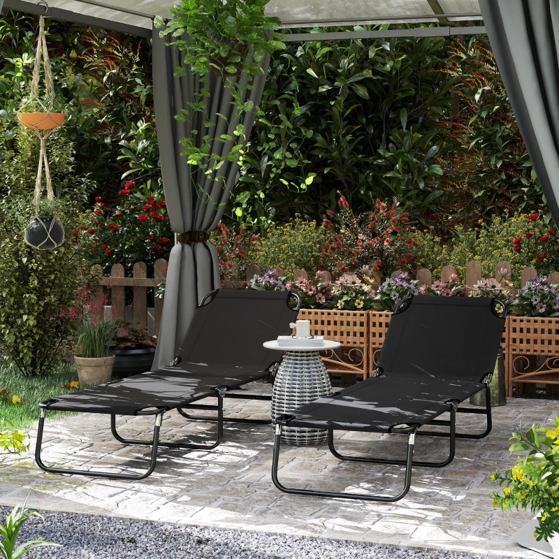 Best Garden Sun Lounger, with Five-Position Back - Black - Image 2