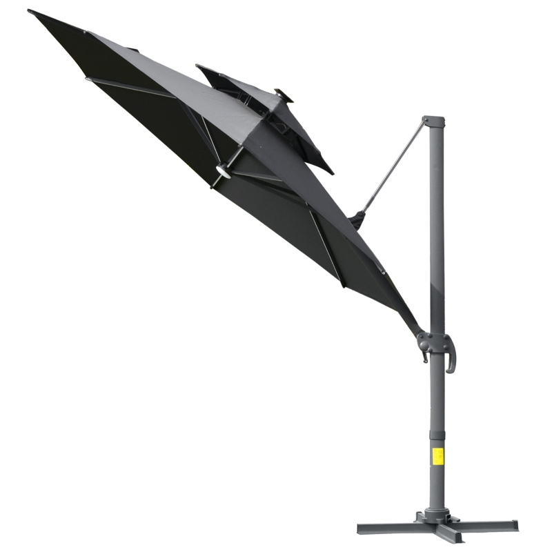 Best 3m Cantilever Parasol w/ Solar Lights Power Bank Base 360° Spin Dark Grey - Image 13